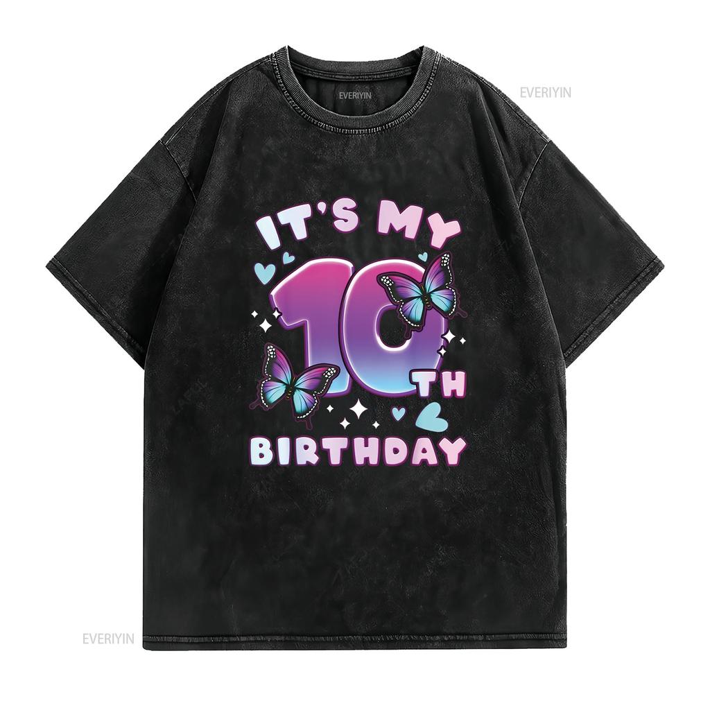 10e Verjaardag Meisje 10 jaar Vlinders en Numb Kenmerkend Damesmode T-shirt Print Top vintage Gewassen grafisch