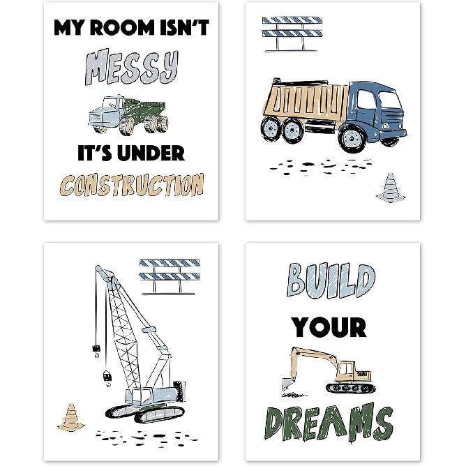 Sweet Jojo Designs Vintage Airplane Wall Art Prints Room Decor for Baby Nursery Kids - Set of 4 - Grey Yellow Orange Red White Blue Airplanes Air