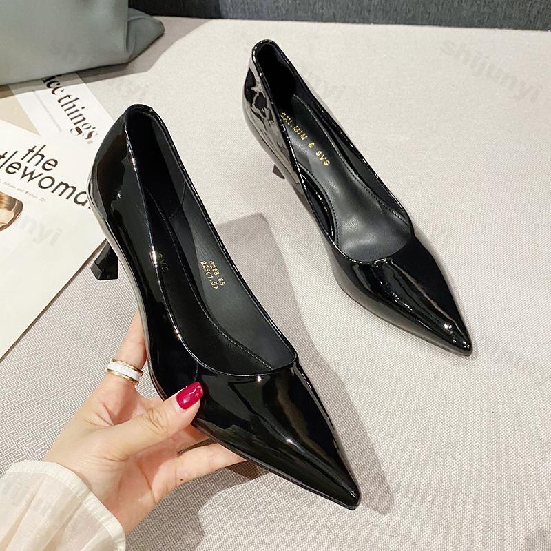 Fashion Spring Fashion Shoes Women's 2025 New Concise Elegant Medium Heel Women's Pumps Pointed Toe Shallow Thin Heels High Heels