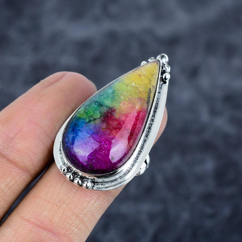 Rainbow Solar Quartz Gemstone 925 Sterling Silver Jewelry Ring Size 8.5 M-2819