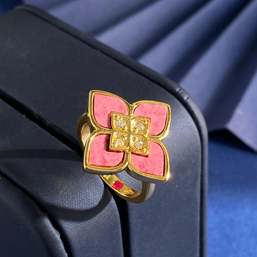 ] Multi-colored Four-leaf Clover Hollow Ring, Four-petal Flower Diamond Ring, Gold-plated Process, Advanced Texture