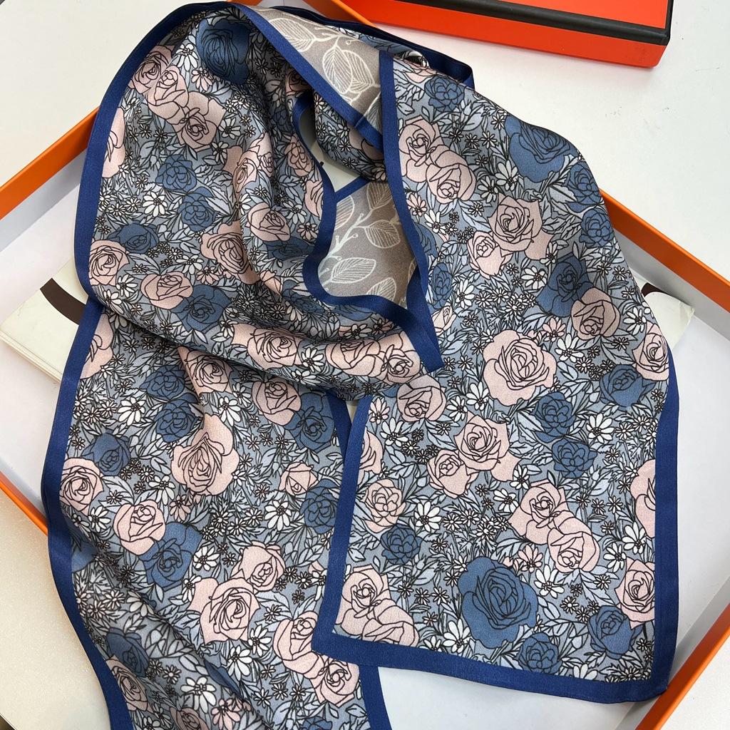 French Retro Long Silk Scarf Women'S Streamer Ribbon Tied Bag Headband Spring And Autumn Scarf Rose Summer Small Scarf