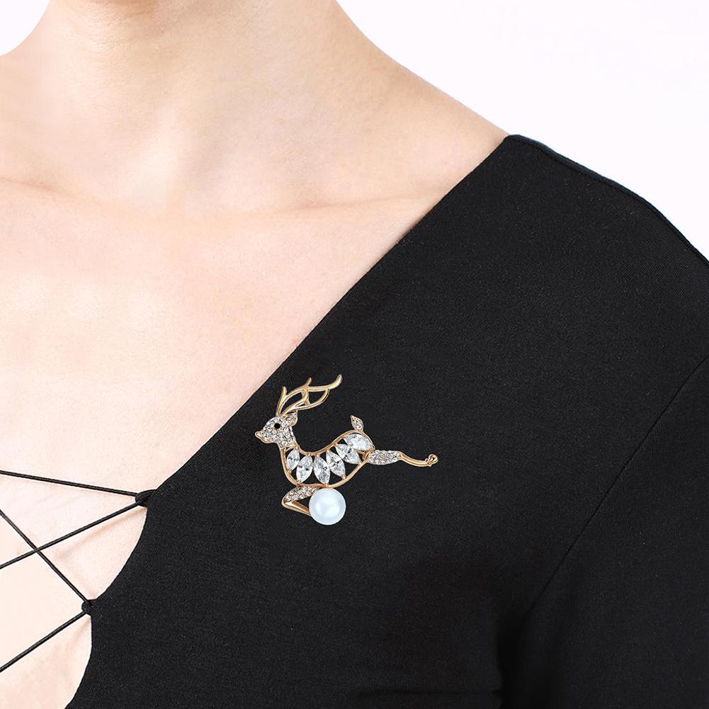 Women Girls Fashion Jewellery Refined Brooches Elk Modelling Rhinestone Trim Dress Hat Breastpin for Xmas Gift