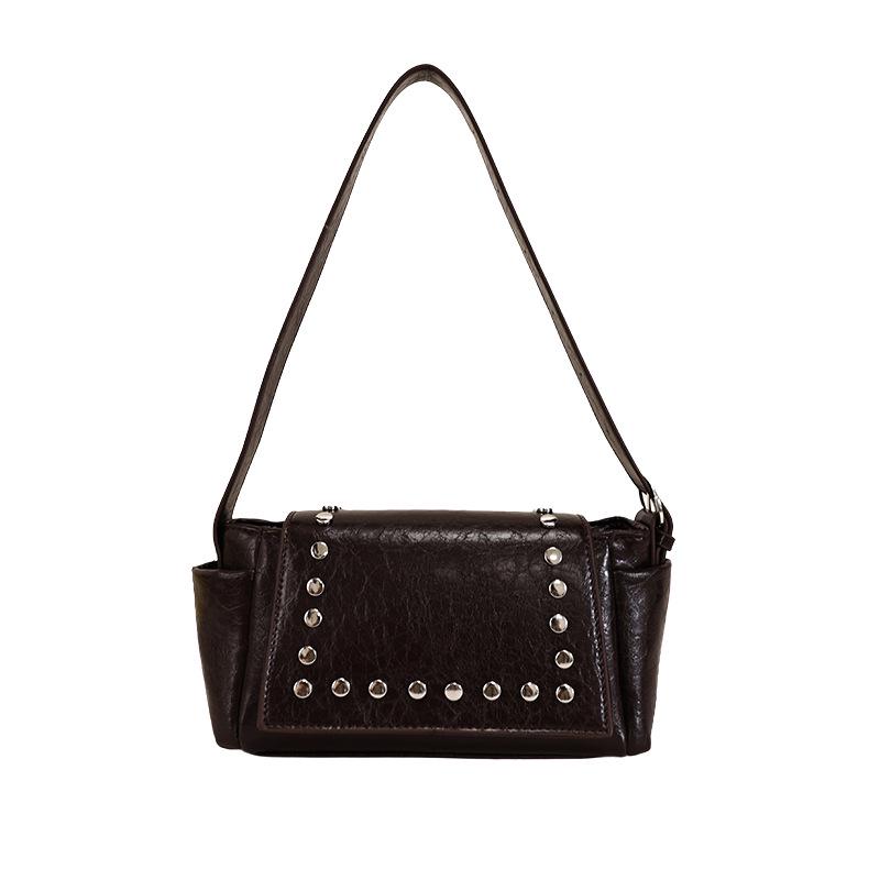 Korean Style Rivet Tote Shoulder Bag: Large Capacity, Versatile, High-End Motorcycle Bag for Women