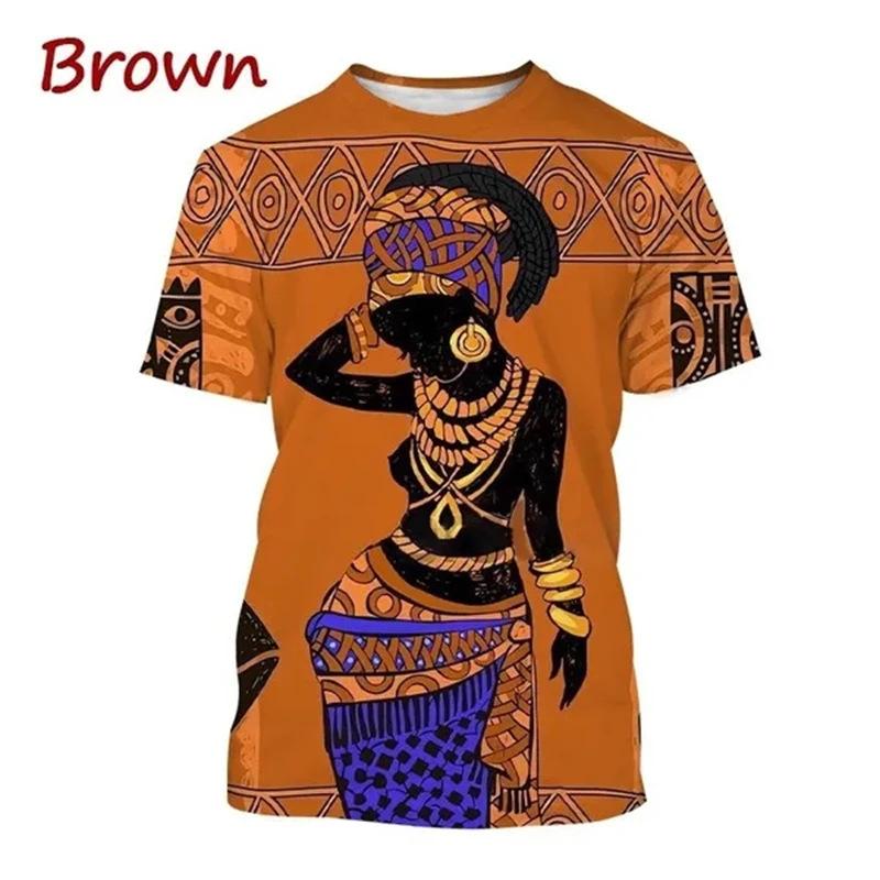 Summer Round Neck African Style Ethnic Woman Graphic 3D Print Top Fashionable Casual Short Sleeved Women's T-shirts