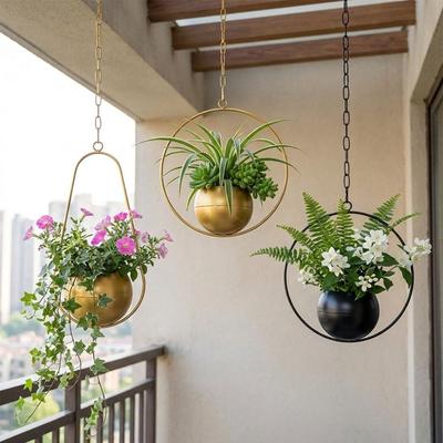 Iron Art Metal Hanging Flower Pot Minimalist Flower Vase Wall Mounted Flower Holder  Home Indoor