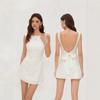 Women Square Neck Sleeveless Mini Dress Backless Bow Tie Design Slim Fit A Line Short Dress Elegant Party Club Bodycon Dress
