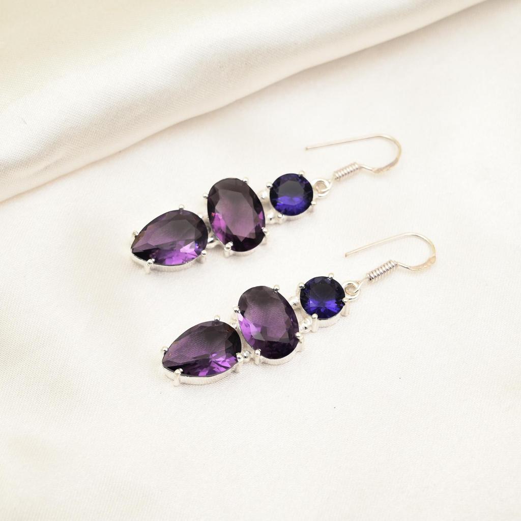 Amethyst Ohrringe Edelstein Schmuck, 925 Sterling Silber Ohrringe, Geschenk für Frauen handgefertigte Ohrringe