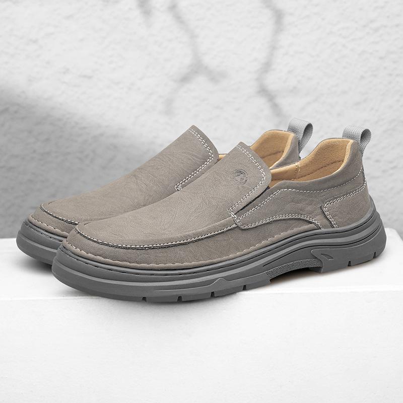 Men's Handmade Leather Shoes Slip on Casual Sneakers Low-top Walking Shoes