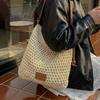 Grid-eye Hollowed-out Interwoven Knitted Large-capacity Shopping Bag with Shoulder Strap and Side Carry for Women