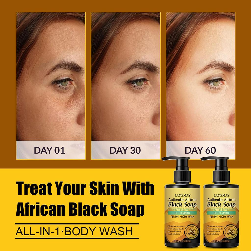 African Black Soap Body Wash Body Wash - Deeply Cleanses Dirt, Oil, Brightens Skin and Improves a Radiance Skin,200ml