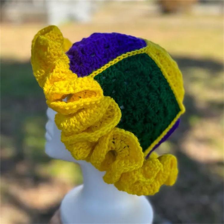 Handmade Crochet Bucket Hat for Woman Teen Outdoor Fisherman Hat Ruffled Brim Winter Windproof Carnivals Hat