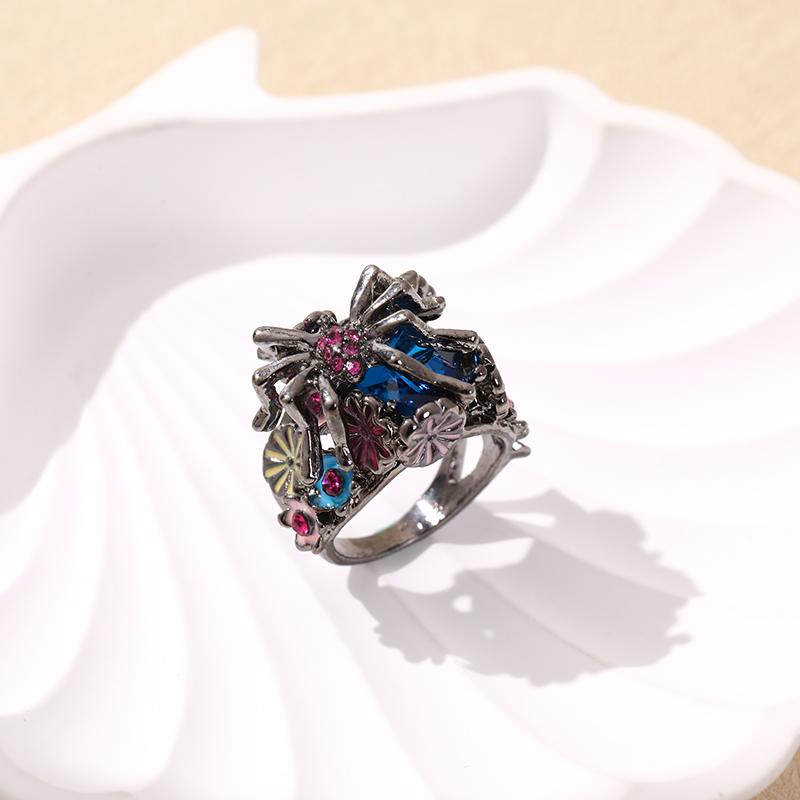 Huajie Косплей Кольца Паук Ползучий Циркон Цветы Разноцветное Женское Кольцо Вечеринка Тренд 6