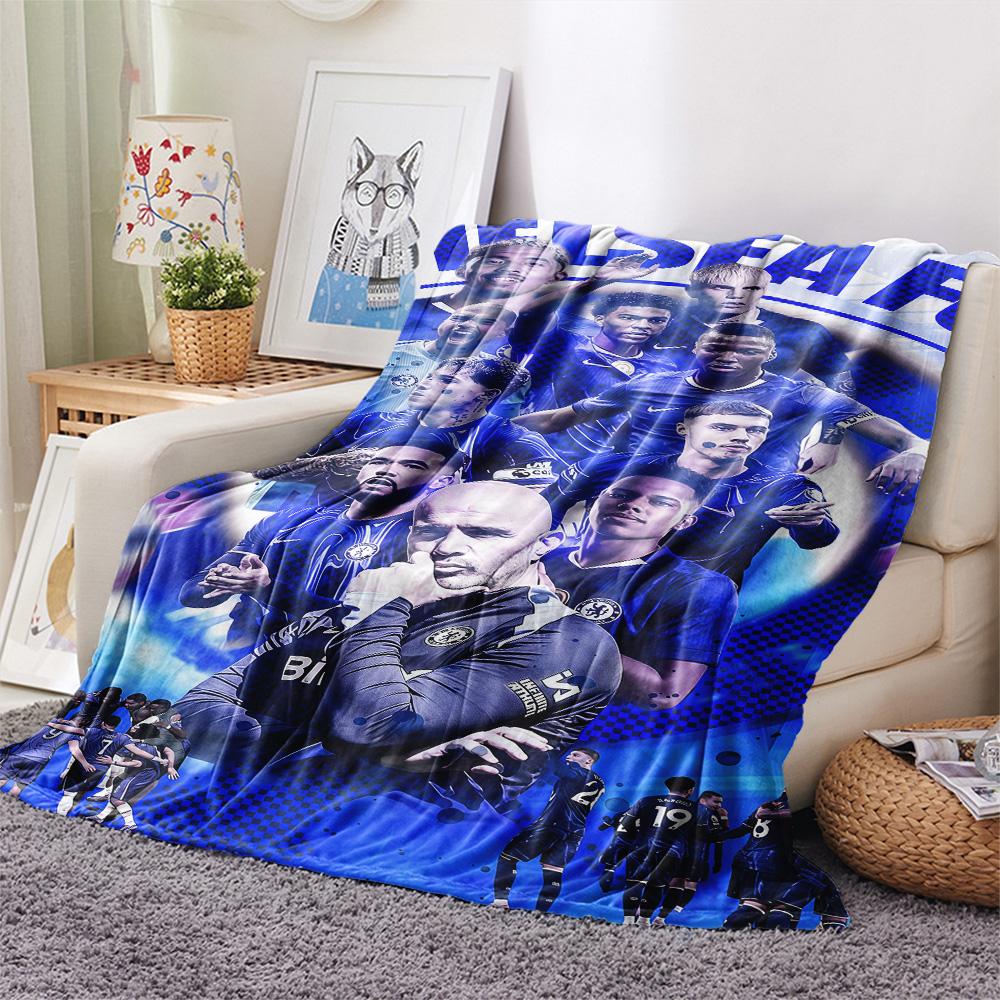 Chelsea FC Football Print FlAannel Blanket, High Quality Comfortable for All Seasons, Home Decor, Warmth and Comfort