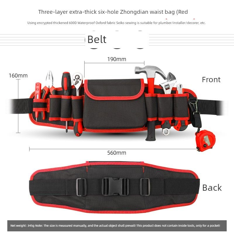 

Electrician Installation Waist Bag Thickened Multifunctional Waistband Kit Repair Buggy Bag Canvas Wear-Resisting Portable Small Saddle Bag Red([Thickened] six hole bag Red)