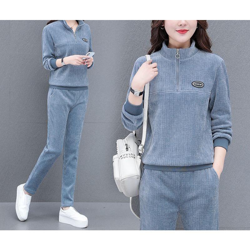 Corduroy Casual Sports Suit for Women, Spring and Autumn Loose Large Size Fashionable Two-piece Set