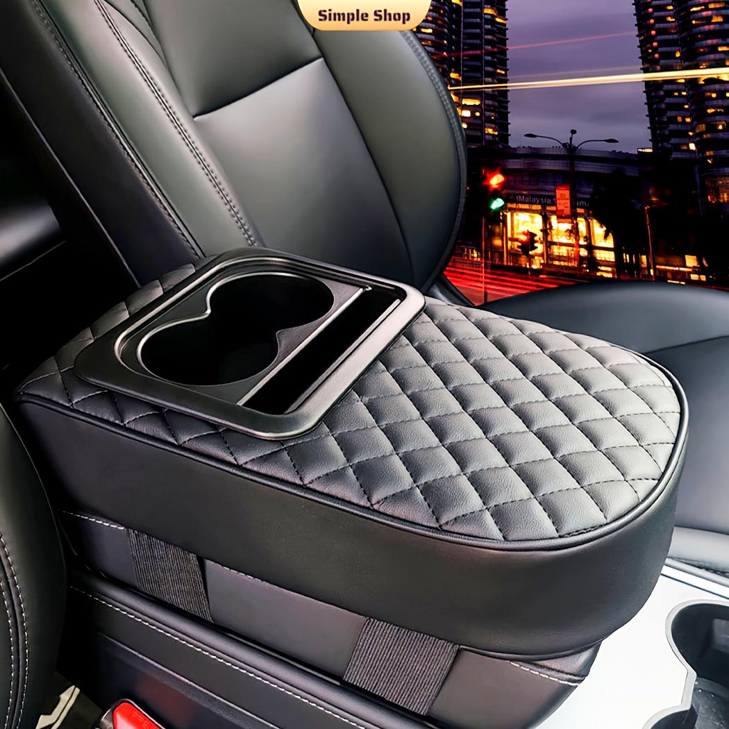 

Fit Faux Leather Car Armrest Cushion with Cup Holder & Phone Storage - Multifunctional Booster Pad for All Seasons чорний