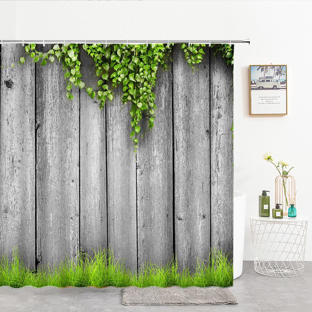 Vattentät Duschdraperi med Blommor Gräs Växt Stenmur för Badrum Badgardiner Extra Lång 180*200 CM 3d Duschdraperi