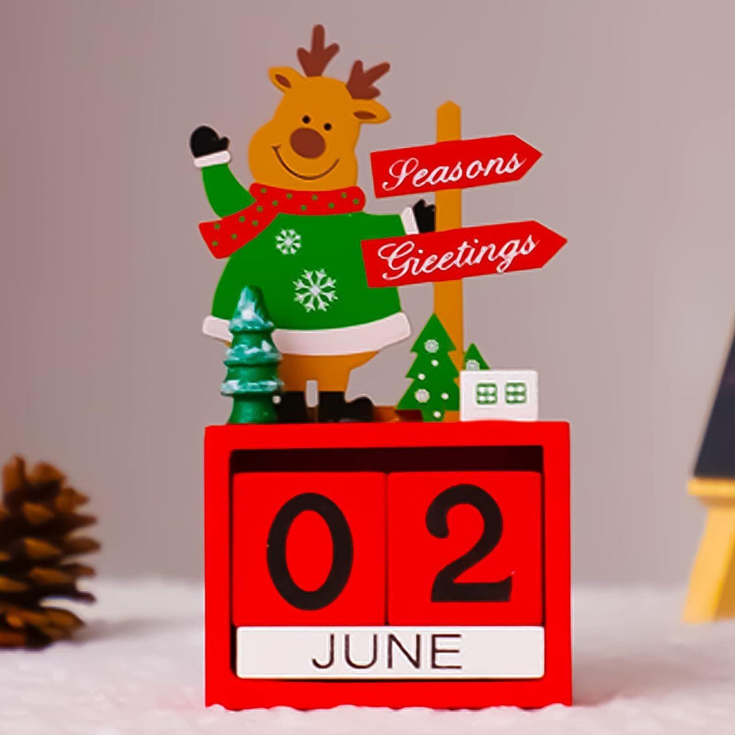 

1pc Christmas Wooden Calendar Desktop Decoration with Santa Claus Figure & 24-Day Countdown -Christmas Decorations
