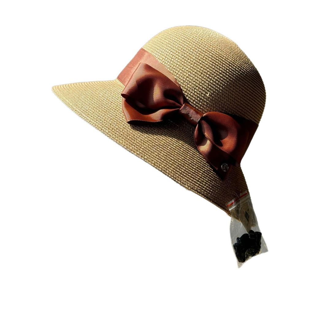 Women's summer hat that makes the face look smaller, Korean-style bowknot wide-brimmed straw beach hat, fashionable sun-protective straw hat