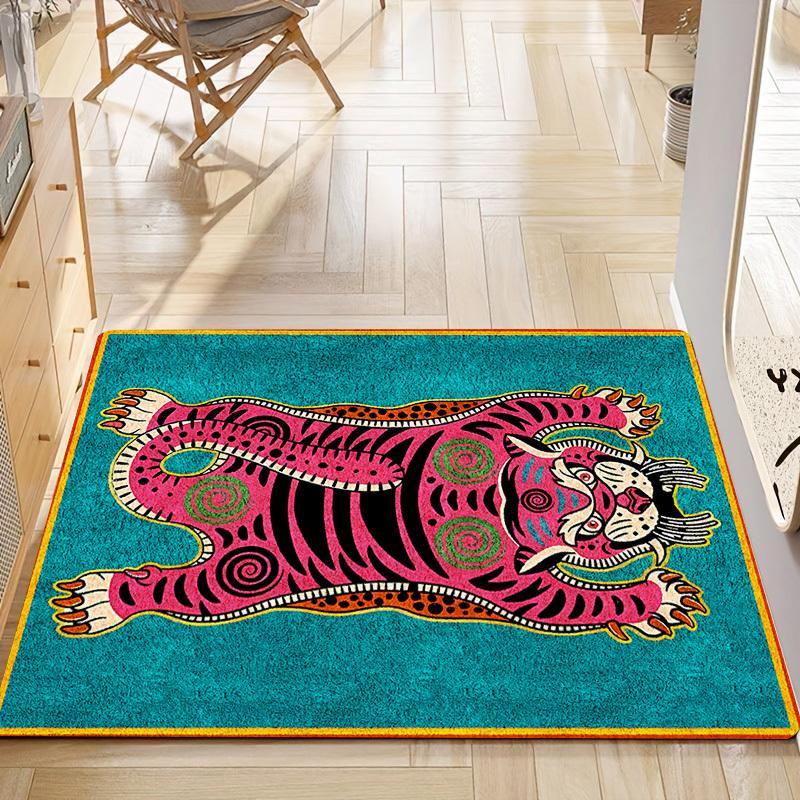 Retro Tiger Willkommen Fußmatte mit Muster Matten Teppiche für Küche Badezimmer Schachbrettmuster Bordüre Schlafzimmer Heimdekoration Teppich