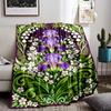 Floral Pattern Blanket with Purple Irises and Green Leaves Decor Blanket, Suitable for Use In the Bedroom, Living Room, On the Sofa