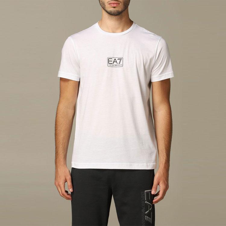 Emporio Armani EA7 SS22 Letter And Number Print Straight Cut Round Neck Short Sleeve T-Shirt Men Tops White 8NPT11-PJNQZ-1100