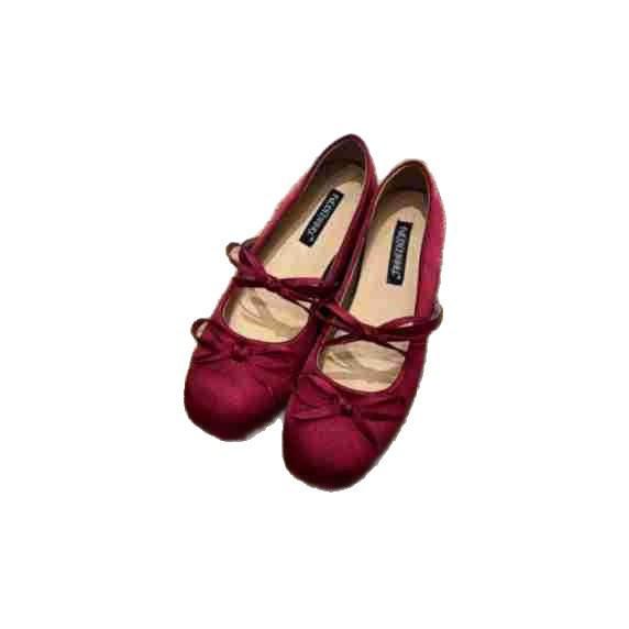 2025 autumn round head bow French shallow mouth ballet single shoes women's skirt gentle wind flat Mary Jane shoes