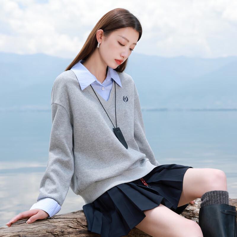 

Sancai Большого размера полосатый свитер с воротником-рубашкой, имитирующий двойку 3XL