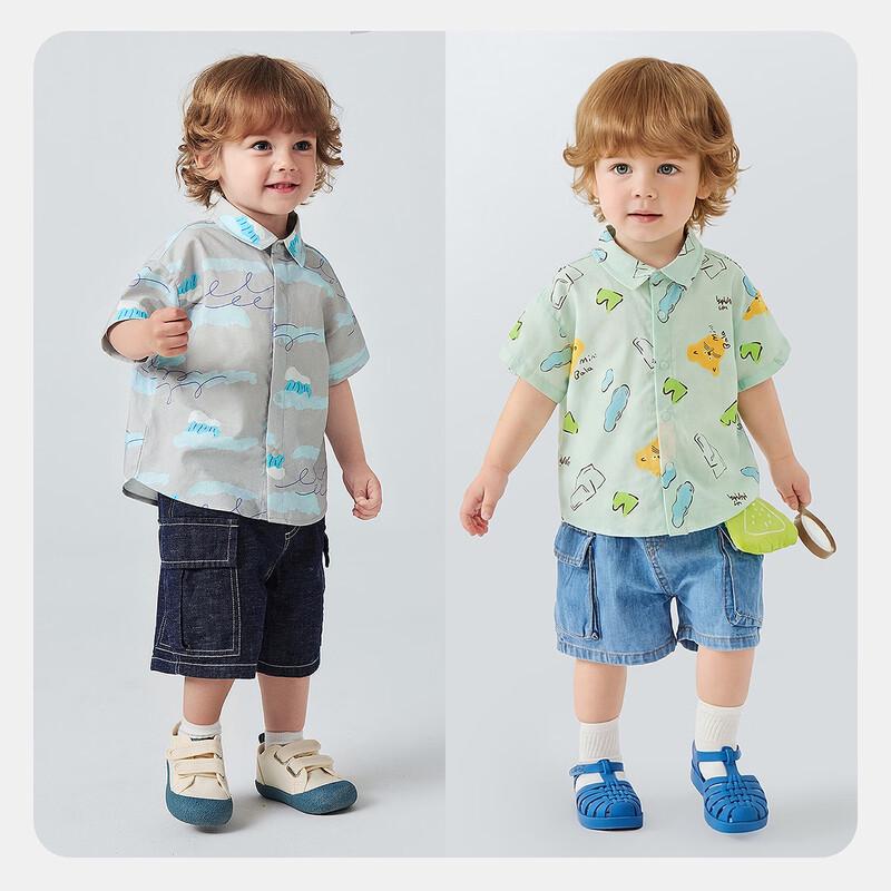 Minibala Boys' Summer Cotton Blend Short Sleeve Shirt