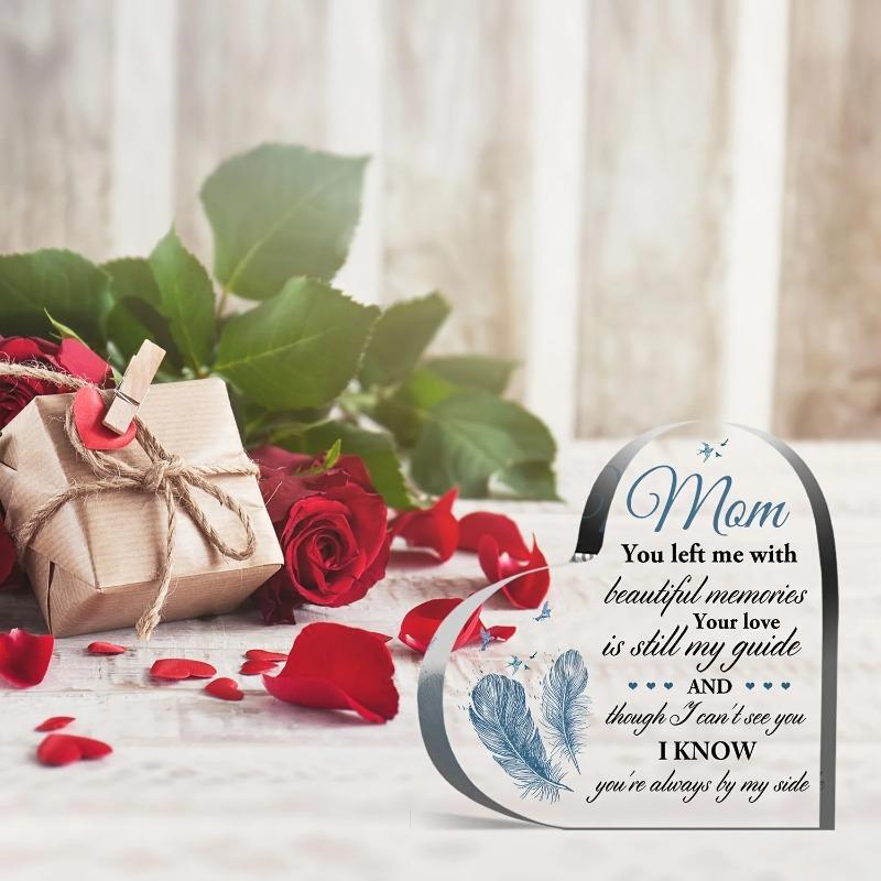 2D Flat Memory Mother Acrylic Heart Desktop Decoration Plaque, Home Decor Plaque Hanging Wall Art Decorative Garden Decoration for Room Door Signs Han