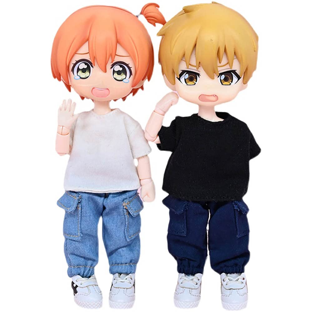 Niannyyhouse OB11 Größe Obitsu Puppe 11cm Körper T-Shirt + Hose 2-teiliges Set Einfaches T-Shirt Puppenkleidung Overall 1/12 BJD Puppenkleidung (Weiß + Schwarz)