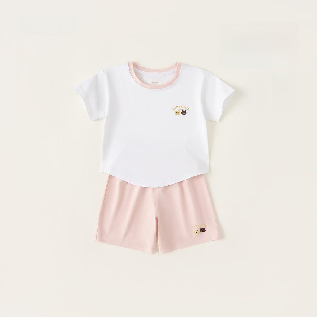 Детский летний комплект пижамы с мультяшными принтами для мальчиков и девочек 140cm розовый