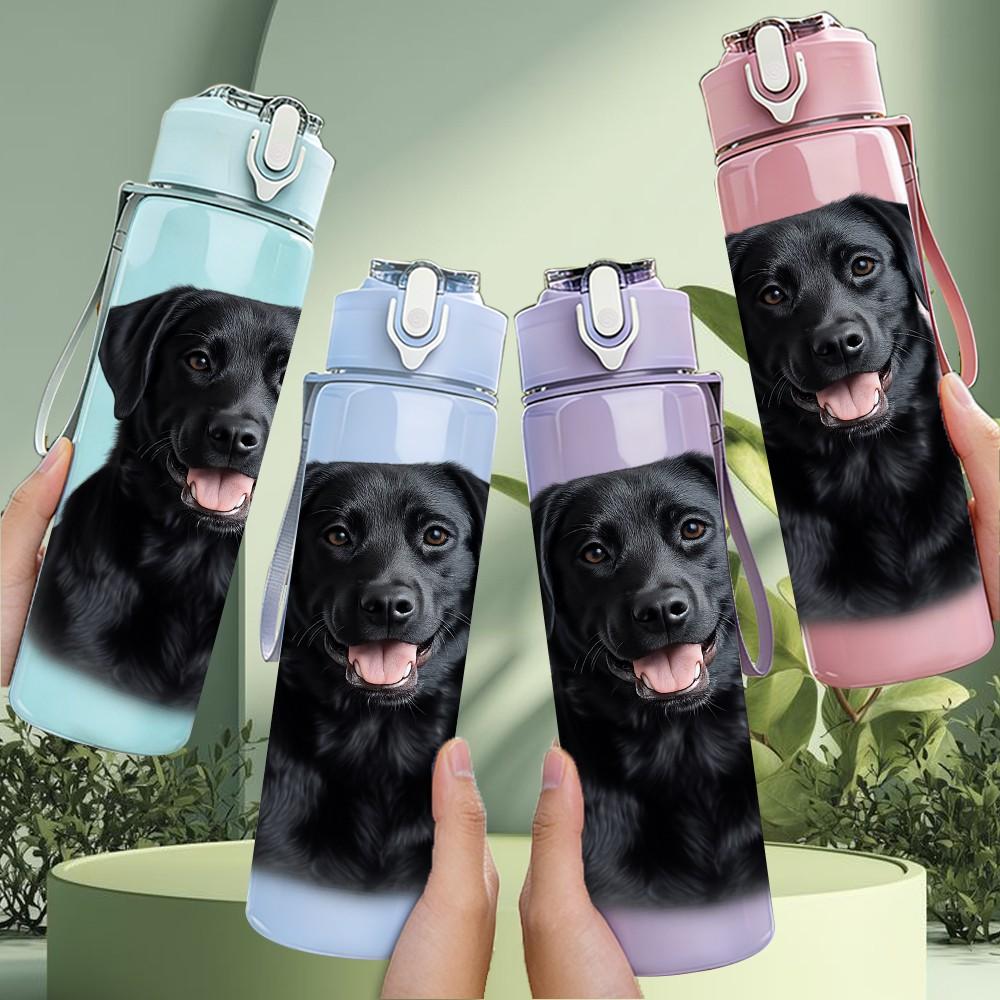 1PC Black Labrador Dog Portrait Print 750ml Color Plastic Sports Water Bottle Leakproof Flip Straw Lid Suitable for Sports Office Home Use