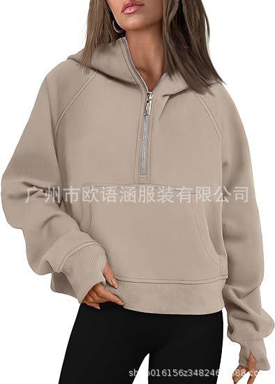 Popular European and American autumn and winter new hooded zipper thickened sweater top women