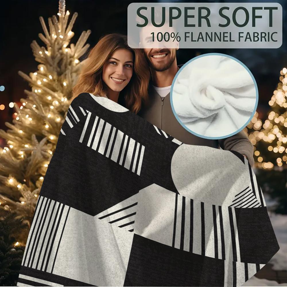60x80 Inch Extra Large Blanket - Super Soft Cozy Retro Geometric Pattern Throw, Black & White Monochrome Design