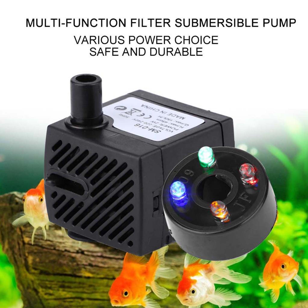 SM-016 2W Fish Tank Submersible Water Pump with 4 Colorful Lights Aquarium Filter for Rockery
