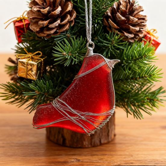 Sea Glass Bird Ornaments Handmade Ocean Style Hummingbird Bluebird Hanging Decoration Sea Glass Art Keepsake for Coastal Xmas Tree Decor