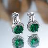 Cute Female Black Green Blue Zircon Stone Round Clip Earrings Charm Silver Color Wedding  For Women