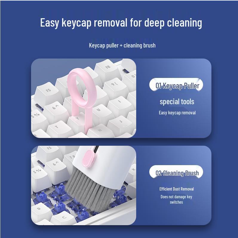 Multifunctional Cleaning Kit: Keyboard Brush, Screen Cleaner, Bluetooth Earphone Pen.