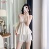 New Ice Silk Pajamas Women's Summer Suspender Nightdress Lace Lace with Chest Pad Pure Desire Style Loungewear Two-piece Set