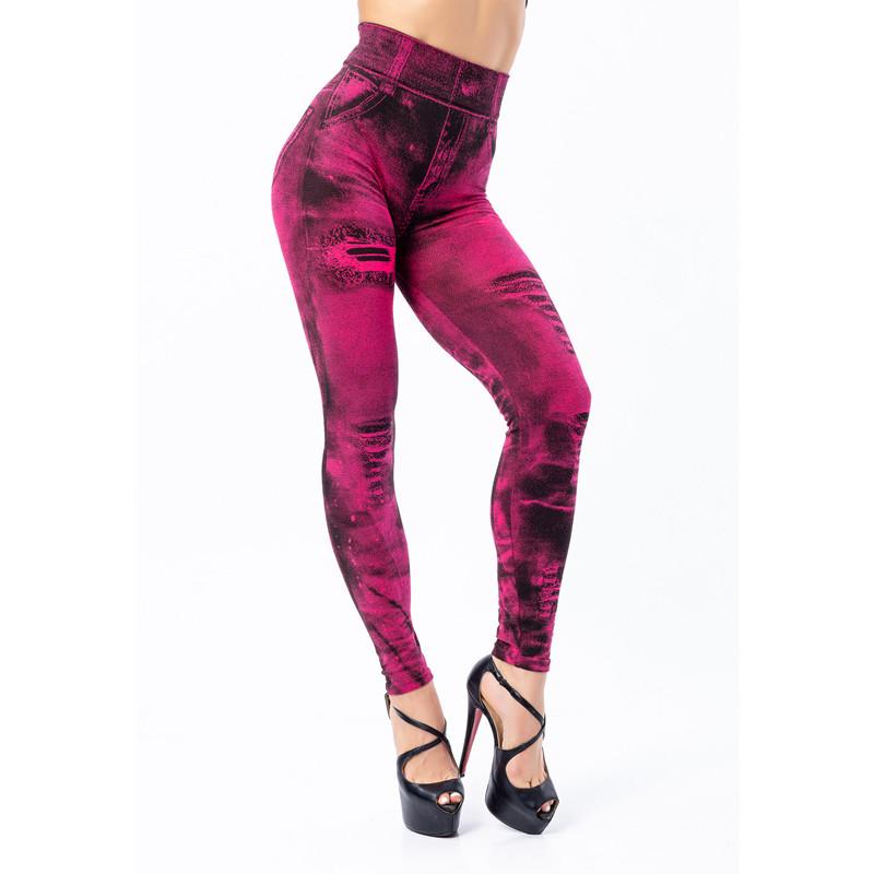 Women Stretchy Imitation Jeans Denim Leggings High Waist Skinny Pants