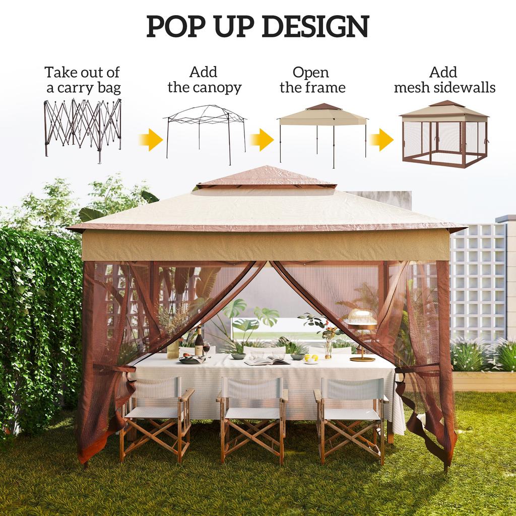 3 X 3(m) Pop Up Gazebo, Double-roof Garden Tent with Netting and Carry Bag, Party Event Shelter for Outdoor Patio, Khaki