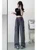 Women's Gray High Waist Cargo Pants - 2025 Spring/Summer, Lightweight, Wide-Leg, Casual American Style