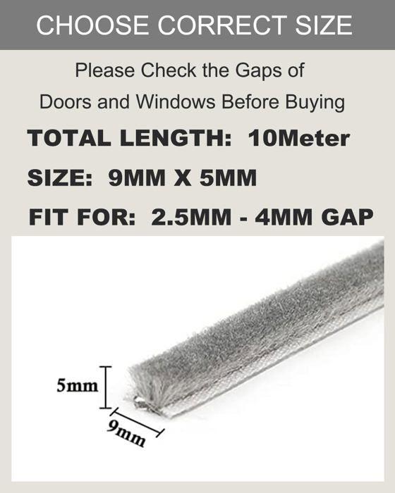 Joint isolant porte et fenêtre 10 m × 9 mm × 5 mm auto-adhésif - Gris