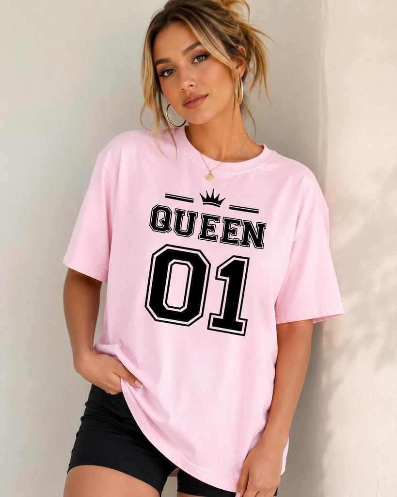 Letter Queen Printed Unisexs Casual Short Sleeve T-shirt with Vibrant Pattern Summer Unisex's Shirt Comfortable Top Daily Clothing