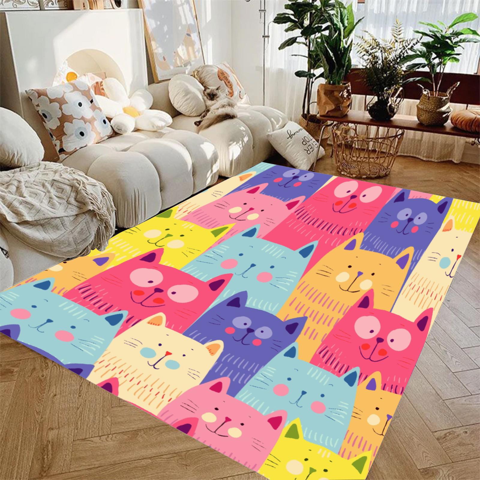 

Lovely Cat Carpet Living Room Bedroom Decor Kid Un-slip Parlor Floor Mat Surface Flannel Smooth Comfortable Carpet Birthday Gift 60x90cm