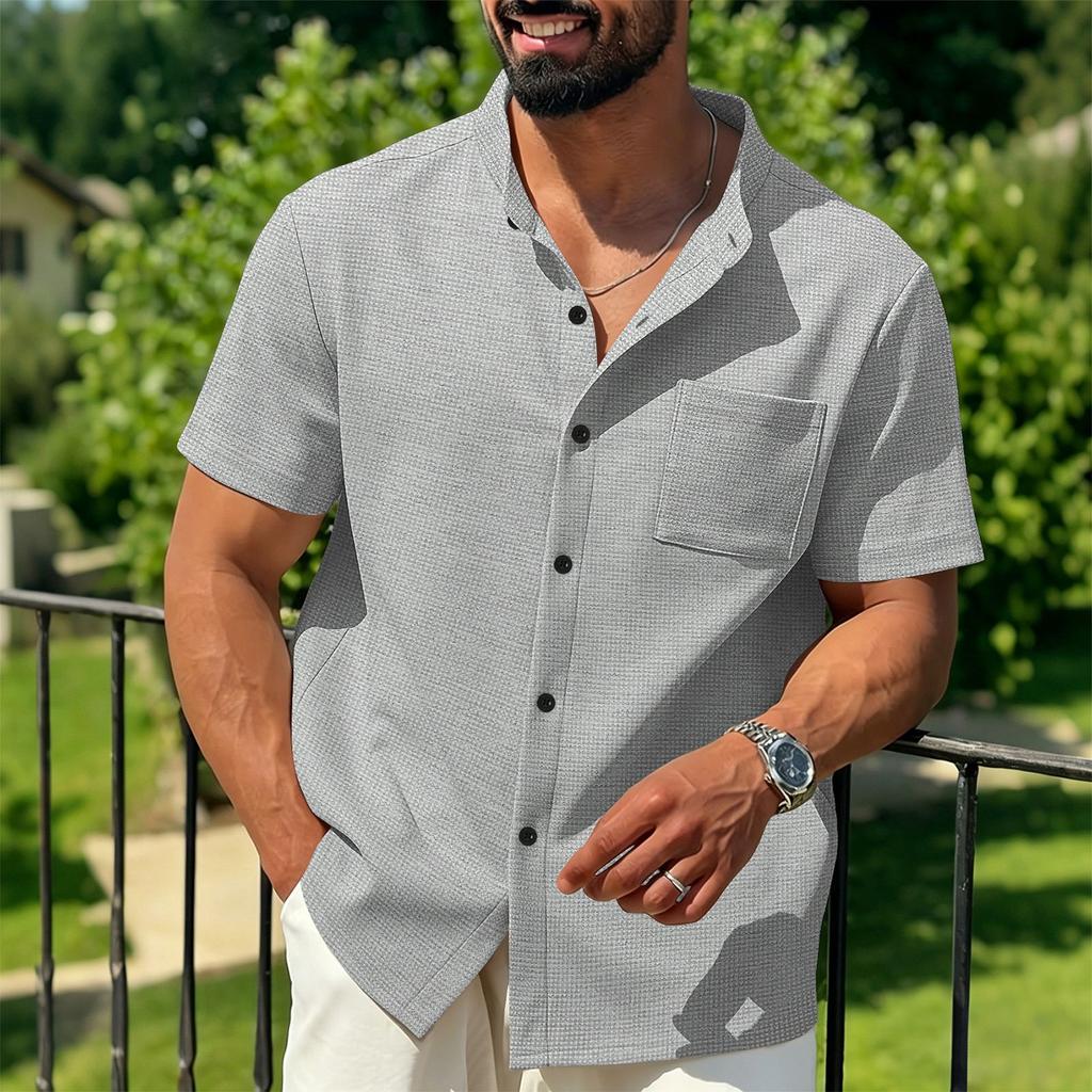 Men's Color Shirt - V-neck Pocketed Short-sleeved Sweater