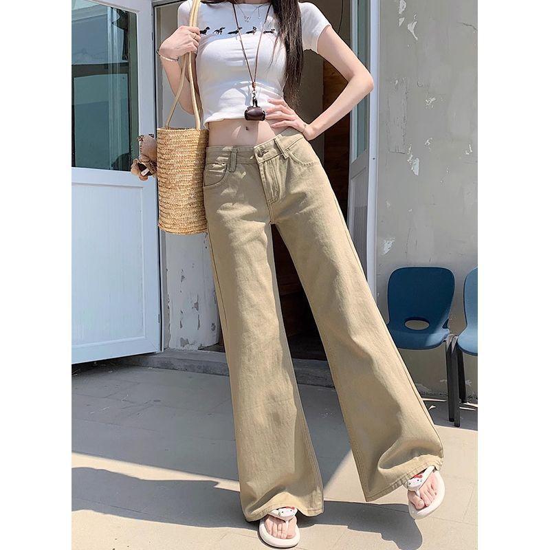Korean Khaki Wide Leg Jeans Women's Straight Leg Loose Jeans