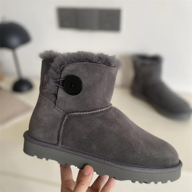 2027 New Design Women Real Sheepskin Leather Snow Boots Natural Wool Fur Lined Winter Warm Shoes Xmas Classic Casual Flat Boots